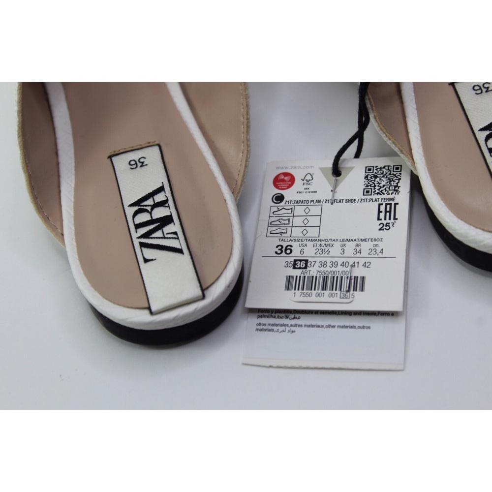 Zara Minimalist White Animal Embossed Mule Flats 6 - Picture 11 of 12